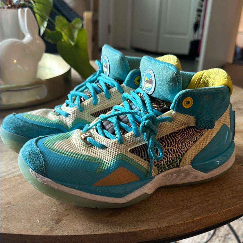 Teal and Yellow Kawhi Leonard Shoes